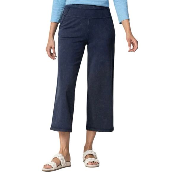 Habitat L Washed Terry Chili Flood Pants Wide Leg Navy Pockets Elastic Waist - Picture 1 of 8
